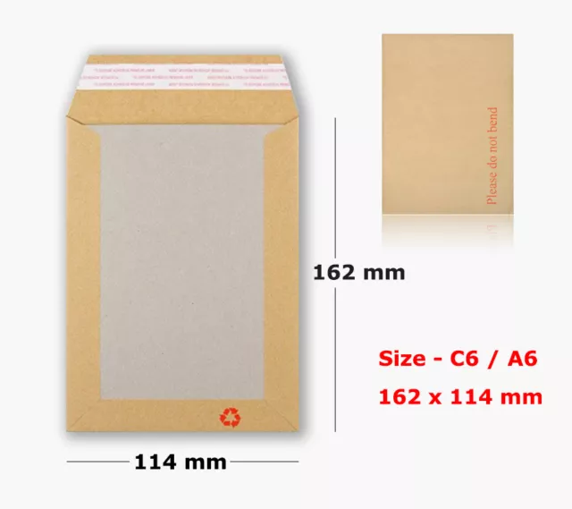 50 Hard Card Board Backed Please Do Not Bend Envelopes Manilla Brown - C6 / A6