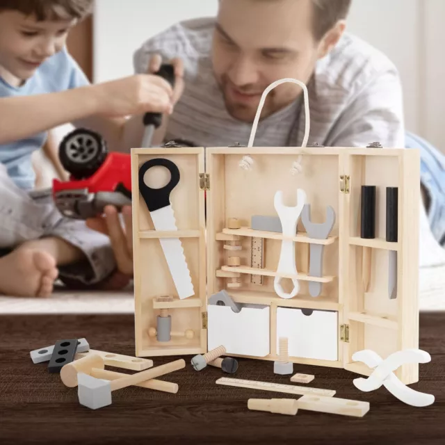 Boîte à outil en bois jouet construction d'enfants malette 8 outils accessoires