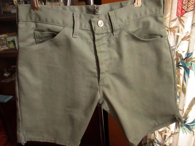 29 Waist SMALL True Vtg 1970s Mens RUGGED GREY TRASHED BRass Talon Zip Shorts