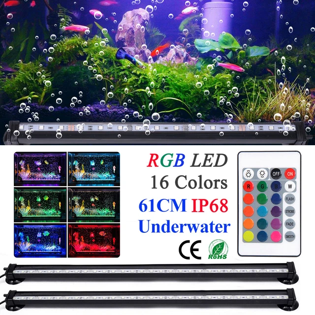 61CM Dimmable LED Aquarium Lamp RGB Color Changing Submersible Fish Tank Light