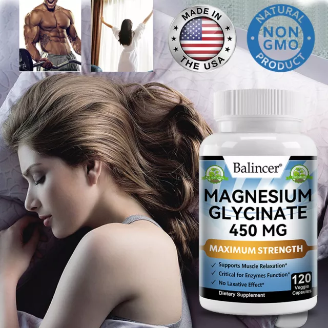 Magnesium Glycinate Capsules 450mg High Strength Tiredness Fatigue PMS