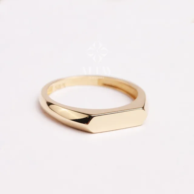 14K Gold Signet Bar Ring, Rectangle Signet Band, Chevalier Ring, Engraved Signet