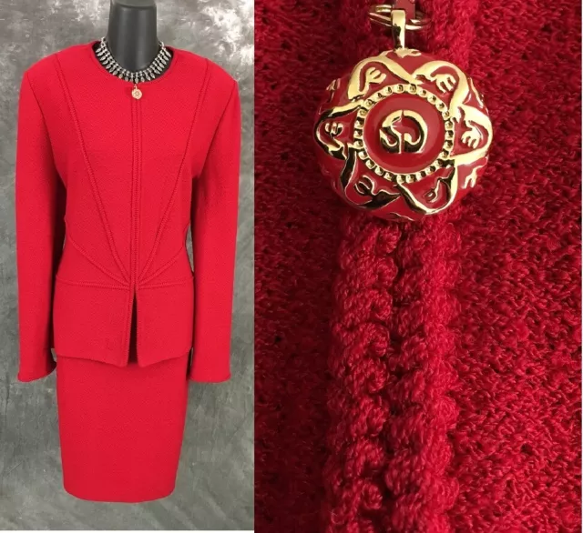 BEAUTIFUL st john collection knit red jacket skirt suit size 10