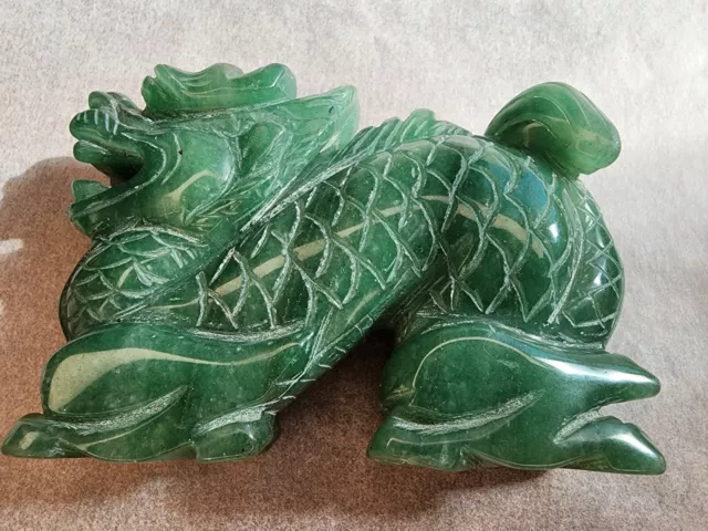 Jade Dragon Solid Intricately Carved Natural Stone Amazing Color 4.25"×2.75"