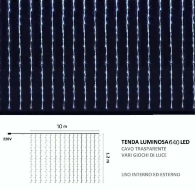 Tenda Luminosa Natalizia BIANCOFREDDO 10 M x 1 EFFETTO PIOGGIA