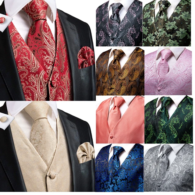 Mens Waistcoat Gold Pink Floral Wedding Formal Vest Tie Cravat Set Event Party