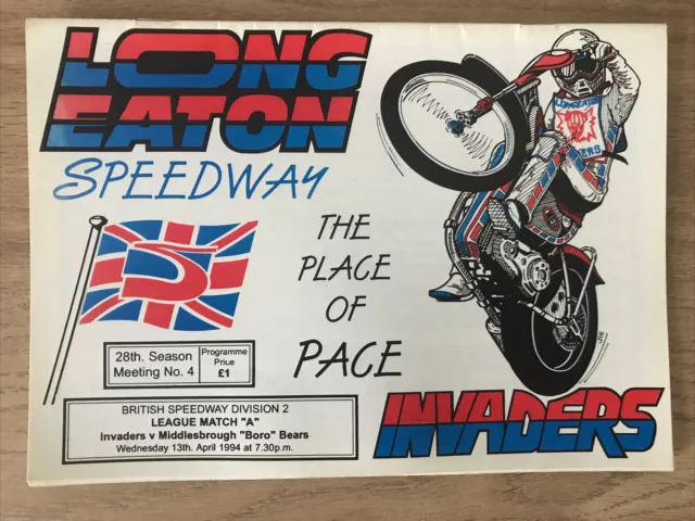 Long Eaton V Middlesbrough Speedway Programme 13/04/94