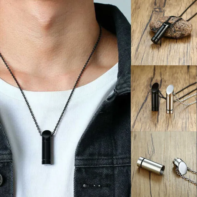 Ashes  for Keepsake Steel Mens Necklace Pendant Urn Memorial Jewelry Cremation