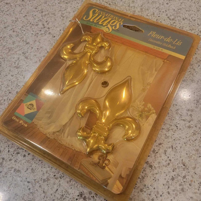 NEW VTG Graber Sensational Swag Brass Fleur de Lis Gold Curtain Drape Holdback