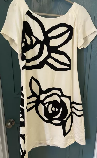 100% Silk Shift Dress Black & White Floral Phoebe Couture Sz 12