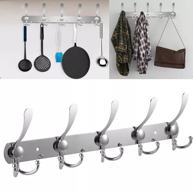 15 Hooks Stainless Steel Coat Robe Hat Clothes Wall Mount Hanger Towel Rack Hook