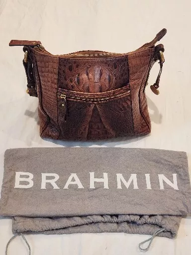 Brahmin Large Pecan Melbourne Crocodile Embossed Leather Crossbody Bag