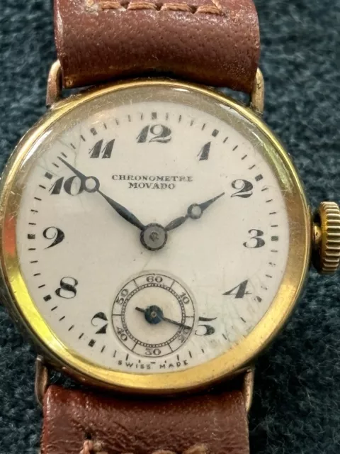 1930/40s ~ 18ct Solid Gold Case Movado Chronometre Wristwatch ~ Breguet Numerals