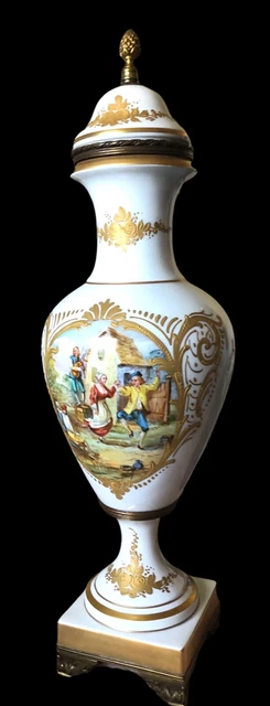 Vintage Limoges France Hand Painted Pedestal Urn / Vase 22” signed “Gillet”