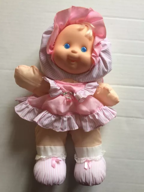 Vintage Fisher Price Puffalump Kids Baby Doll With Pink Striped Removable Dress