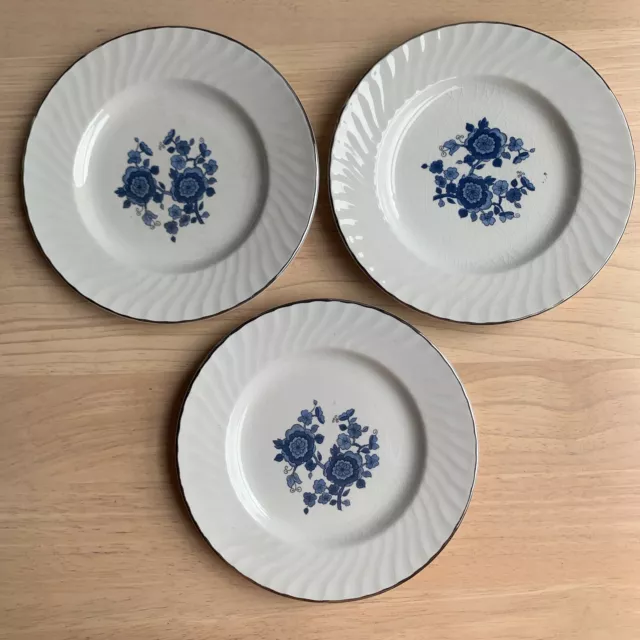 Wedgwood Set of 3 Vintage Enoch Turnstall Royal Blue Ironstone 6” Bread Plates