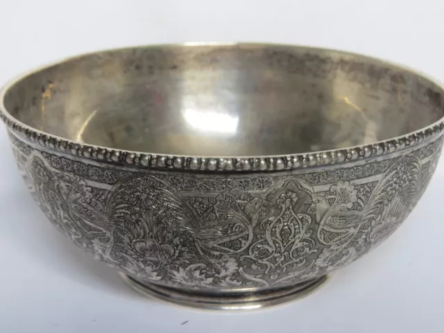 Antique 19th Century Hand Chased Islamic Persian Ottoman Silver Bowl Qajar Mark