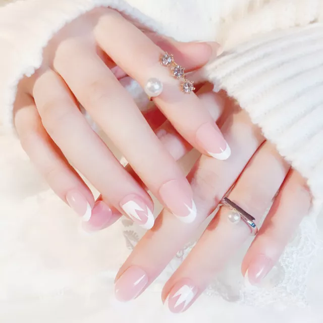 24x 3d uñas falsas francesas completas falsas puntas envueltas novia artificial falso falso nNHUK