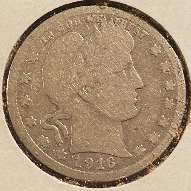 1916 D Barber 90% Silver Quarter Dollar - 25c