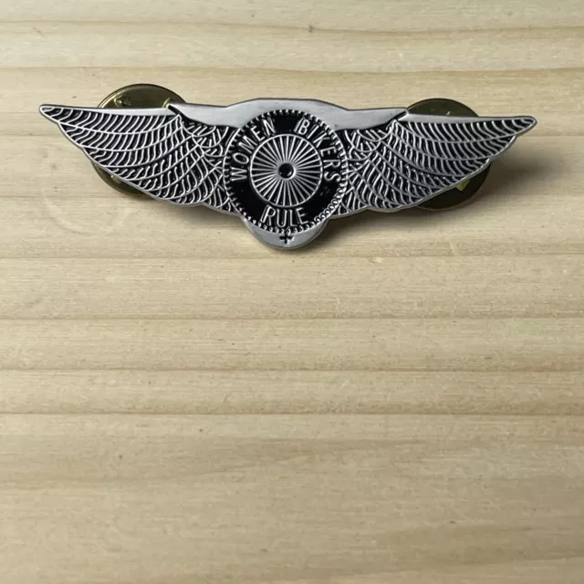 Women Bikers Rule Motorcycle Jacket Pin GUNZ Wings 2 Prong