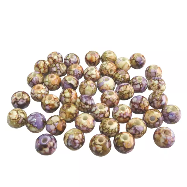 50pcs x 10MM BROWN FLOWER PAINTED ACRYLIC ROUND BEADS FOR JEWELLERY MAKING