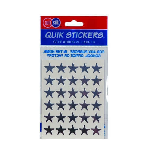 SILVER Quik Stik Stars Label (Pack of 10) FREE Global Shipping