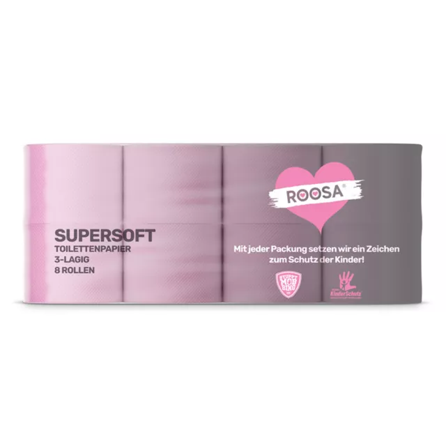 ROOSA Supersoft Toilettenpapier in rosa, 8 Rollen, Rolle 3-lagig / 130 Blatt