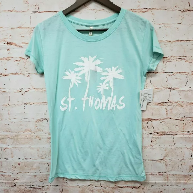 US Apparel Womens T-Shirt St. Thomas Sz S Green White Short Sleeve New