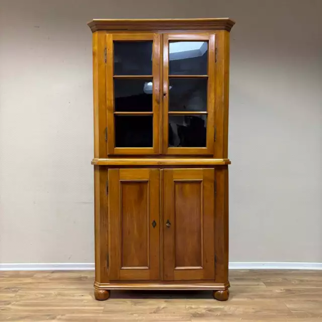 Antiker Eckschrank I Biedermeier um 1830 I Schrankvitrine Kirschholz