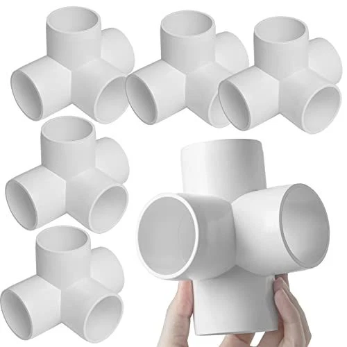 6Pack PVC Fittings 1-1/2Inch 4Way, Furniture Grade Elbow White