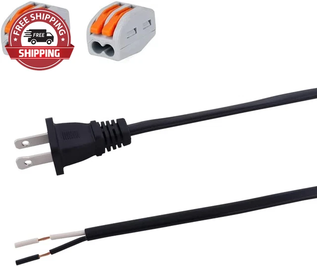 Replacement Power Cord 2 Prong 12FT 18 AWG Power Cord Pigtail 18 Gauge Electrica