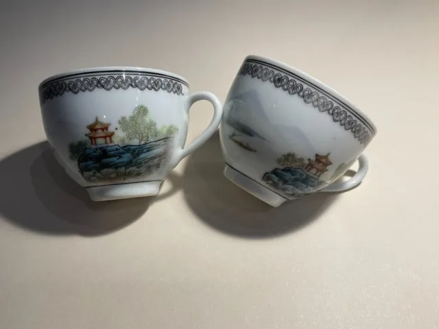 Pair Vintage Chinese Famille Rose Porcelain teacup