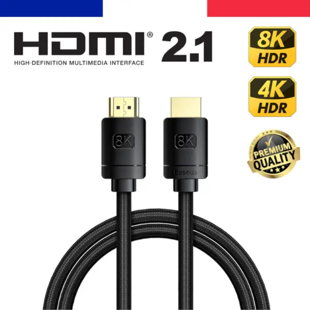 Câble HDMI 2.1 de 2m - Haute Vitesse 8K 60Hz, 4K 120Hz, HDR - Qualité Premium