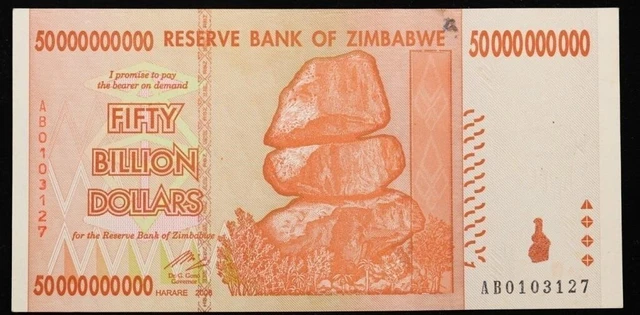 2007-2008 Zimbabwe Third Dollar (ZWR) 50 Billion Dollars Note P# 87