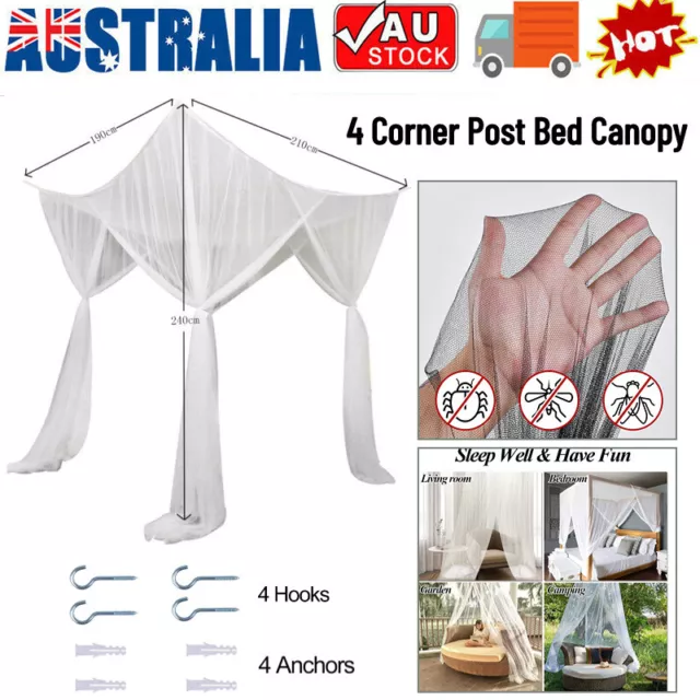 4 Corner Bed Canopy Frame Post Bracket Mosquito Netting Curtain Frarm Queen/King