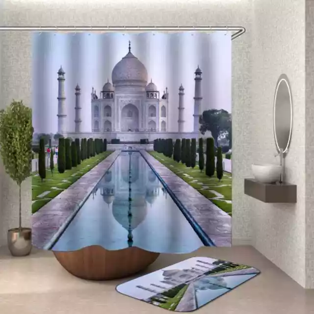 Light Blue Glass Of Road 3D Shower Curtain Polyester Bathroom Decor  Waterproof