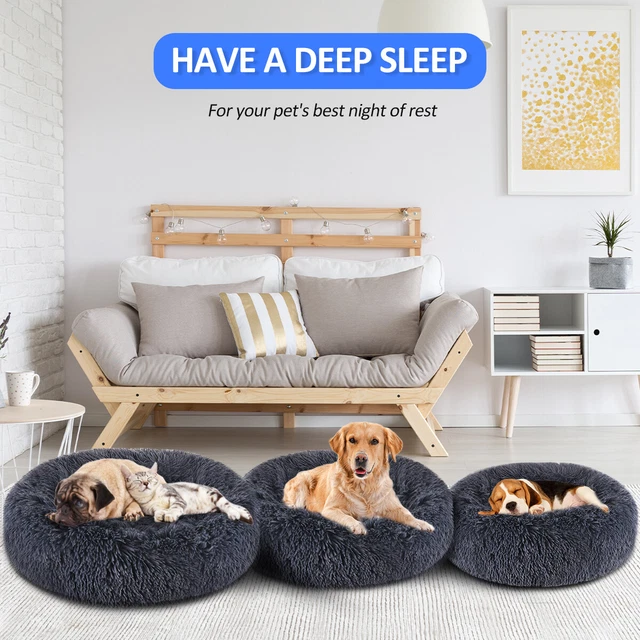 Donut Plush Pet Dog Cat Bed Fluffy Soft Warm Calming Bed Sleeping Kennel 9