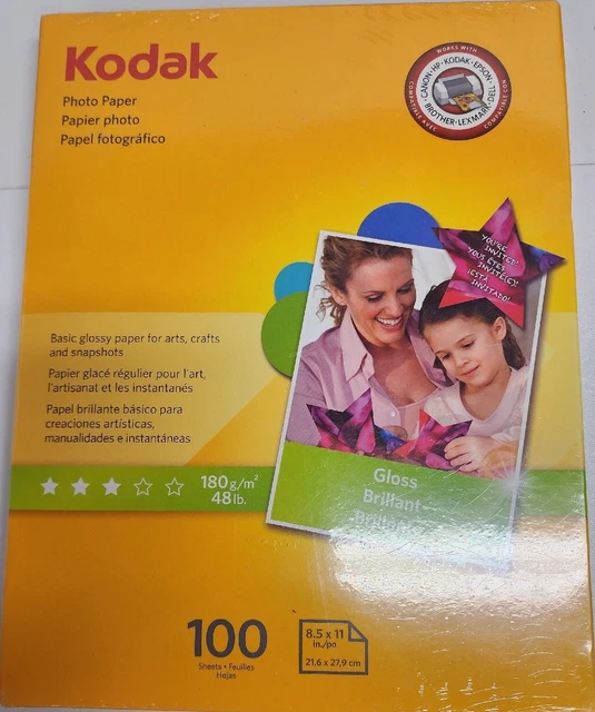 Kodak Gloss Photo Paper, 8.5" x 11" Instant Dry, 48lb, 100 Sheets, New Sealed
