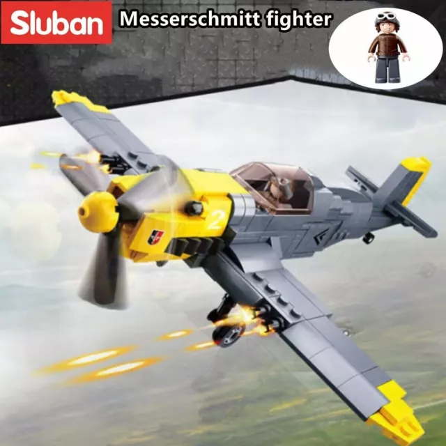 Building Blocks Military MOC WW2 BF 109 Fighter Aircraft Bricks Models Kids Toys