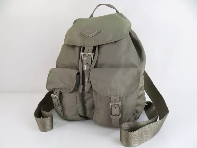 Authentic PRADA Sage Green Nylon and Leather Backpack Bag Purse #56787