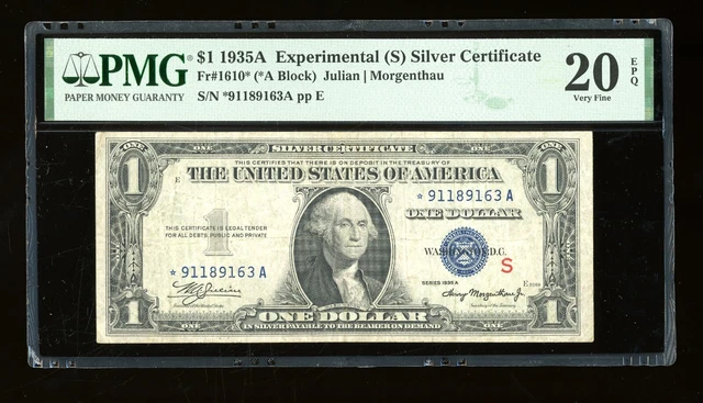 DBR 1935-A $1 Silver Experimental (S) STAR Fr. 1610* PMG 20 EPQ Ser # *91189163A