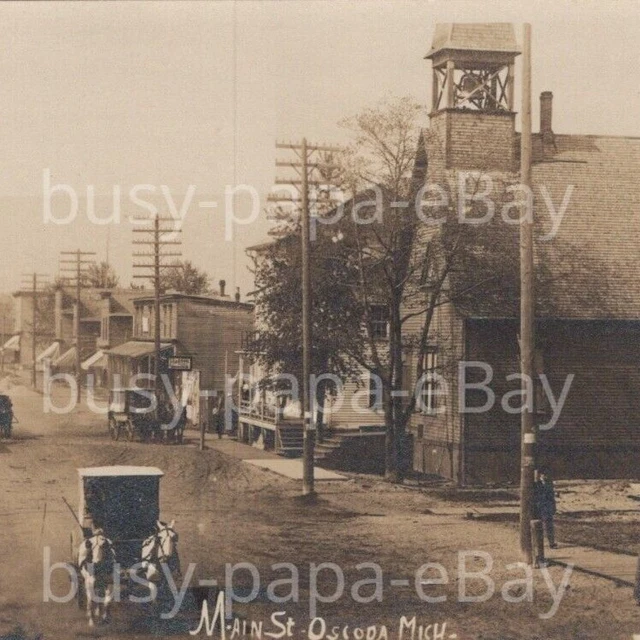 Vintage 1900s RPPC Oscoda County Bank Hudson Store Main Street Michigan Postcard