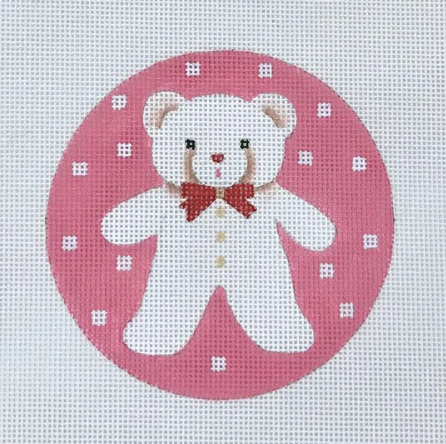 Hand painted HP Needlepoint Canvas Melissa Shirley Teddy Bear ornament on Pink