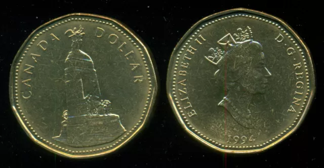1994 Canada $1 War Memorial, Dollar Coin, Queen Elizabeth II