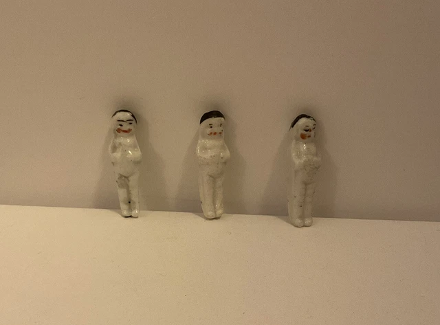 Tiny Antique Bisque China Frozen Charlotte Dollhouse Miniature Dolls 1” Lot Of 3