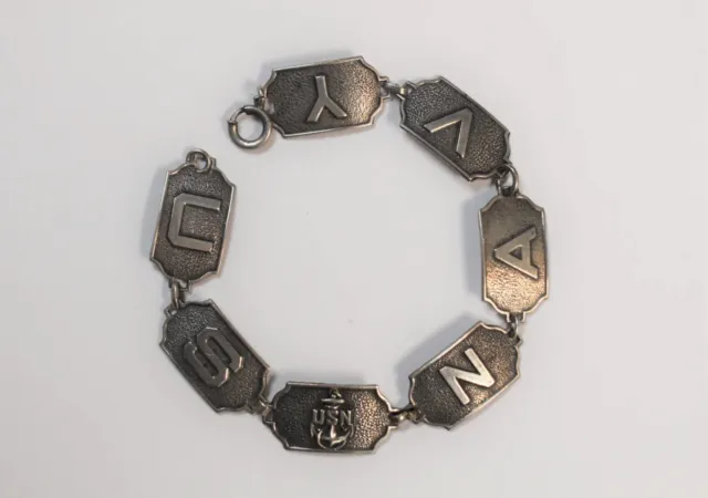 Rare WWII Sterling Silver US NAVY "SWEETHEART" 7.5" Panel Bracelet