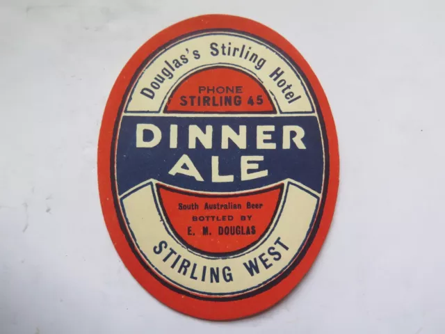 DOUGLAS STIRLING HOTEL DINNER ALE BEER LABEL 1940s STIRLING WEST STH AUS