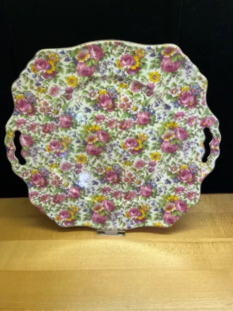 Vintage Royal Winton Chintz Summertime Two Handled Cake Plate