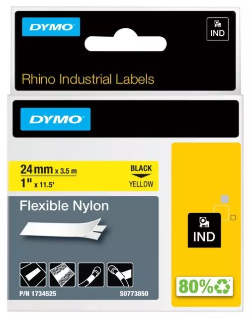 Industriel Flexible Nylon Bande - 24mm X 3.5m, Noir Sur Jaune - DYMO 1734525