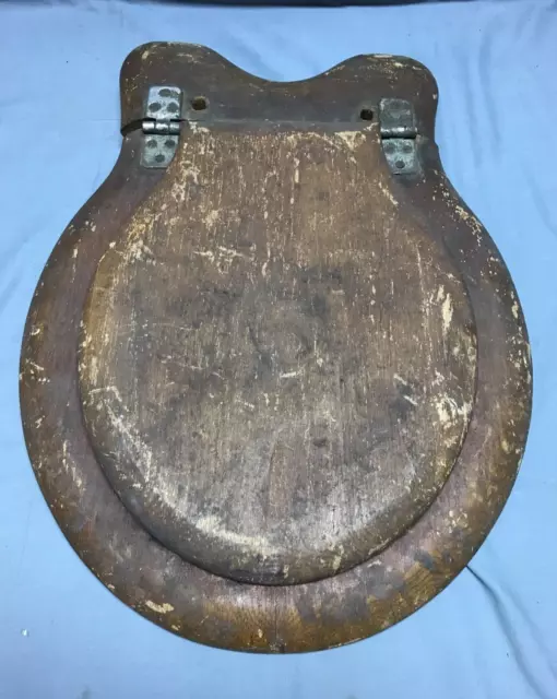 VTG Hardwood Oak Toilet Seat Nickle Over Brass Hardware Old Outhouse 1440-23B